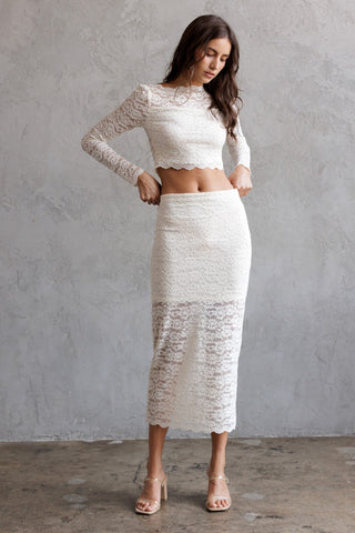 Bren Floral Laced Bodycon Midi Skirt