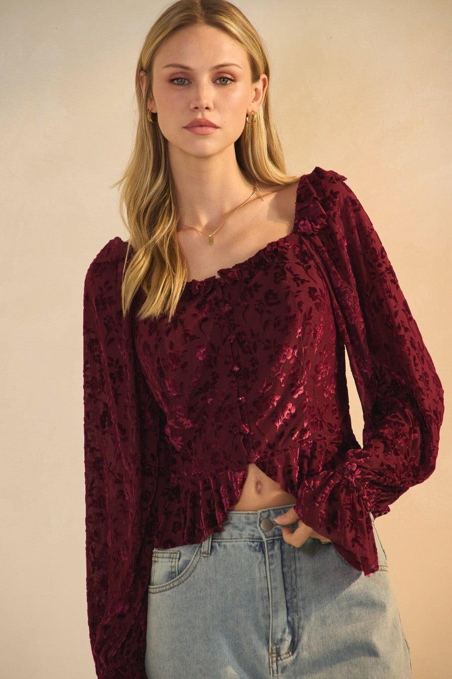 Jackie Burn Out Velvet Floral Blouse
