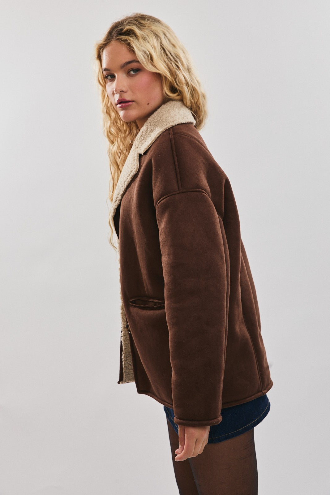 Kala Oversized Suede Shearling Jacket