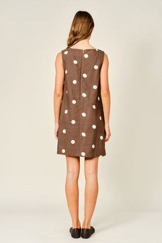 Mocha Latte Linen Polka Dot Mini Dress