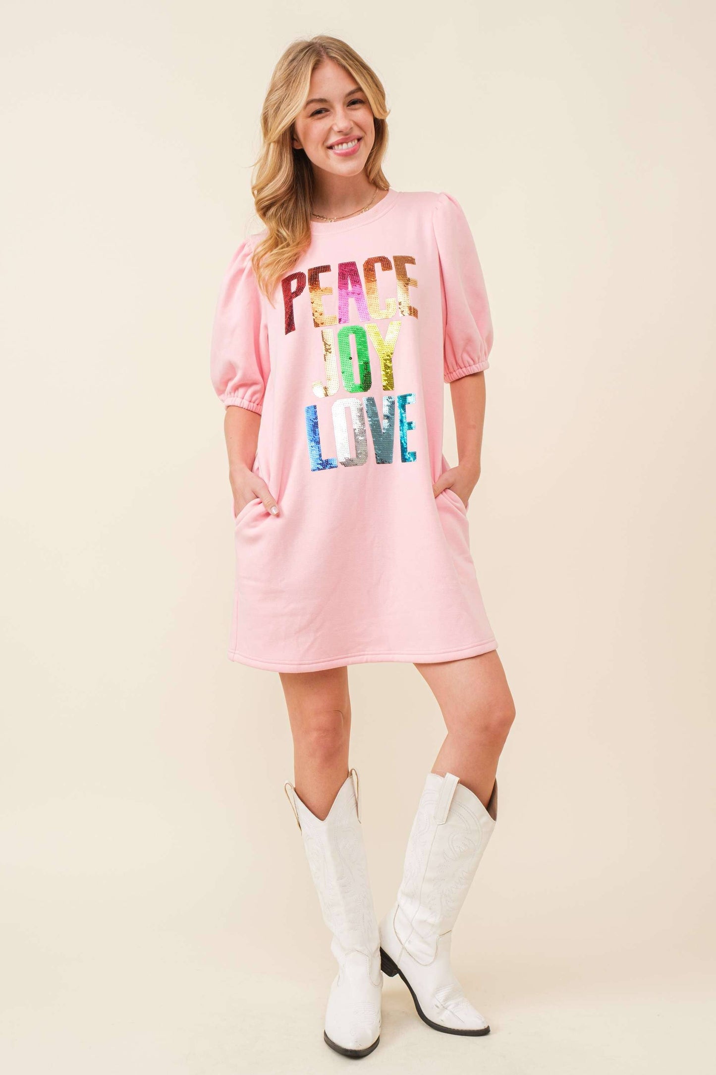 Peace Joy Love Sequin Fleece Dress