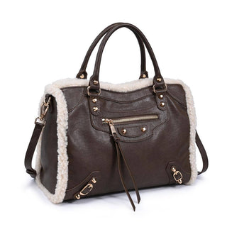 Seraphina Brown Shearling Trim Satchel Bag