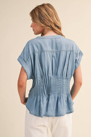 Lucy Pintuck Waist Button Down Top