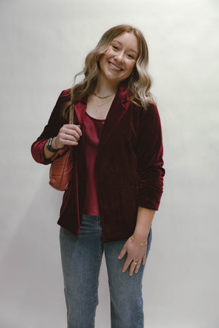 Velvet Crush Blazer With Bunched Sleeves