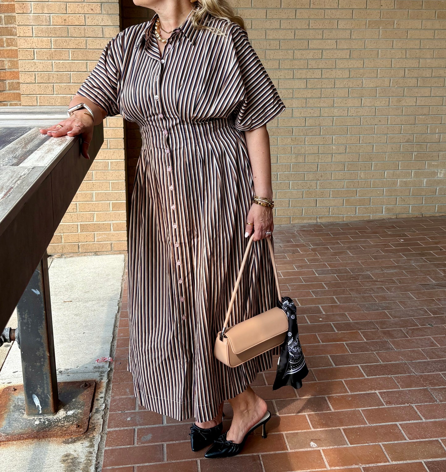 Barkline Stripe Pleated Midi Dress