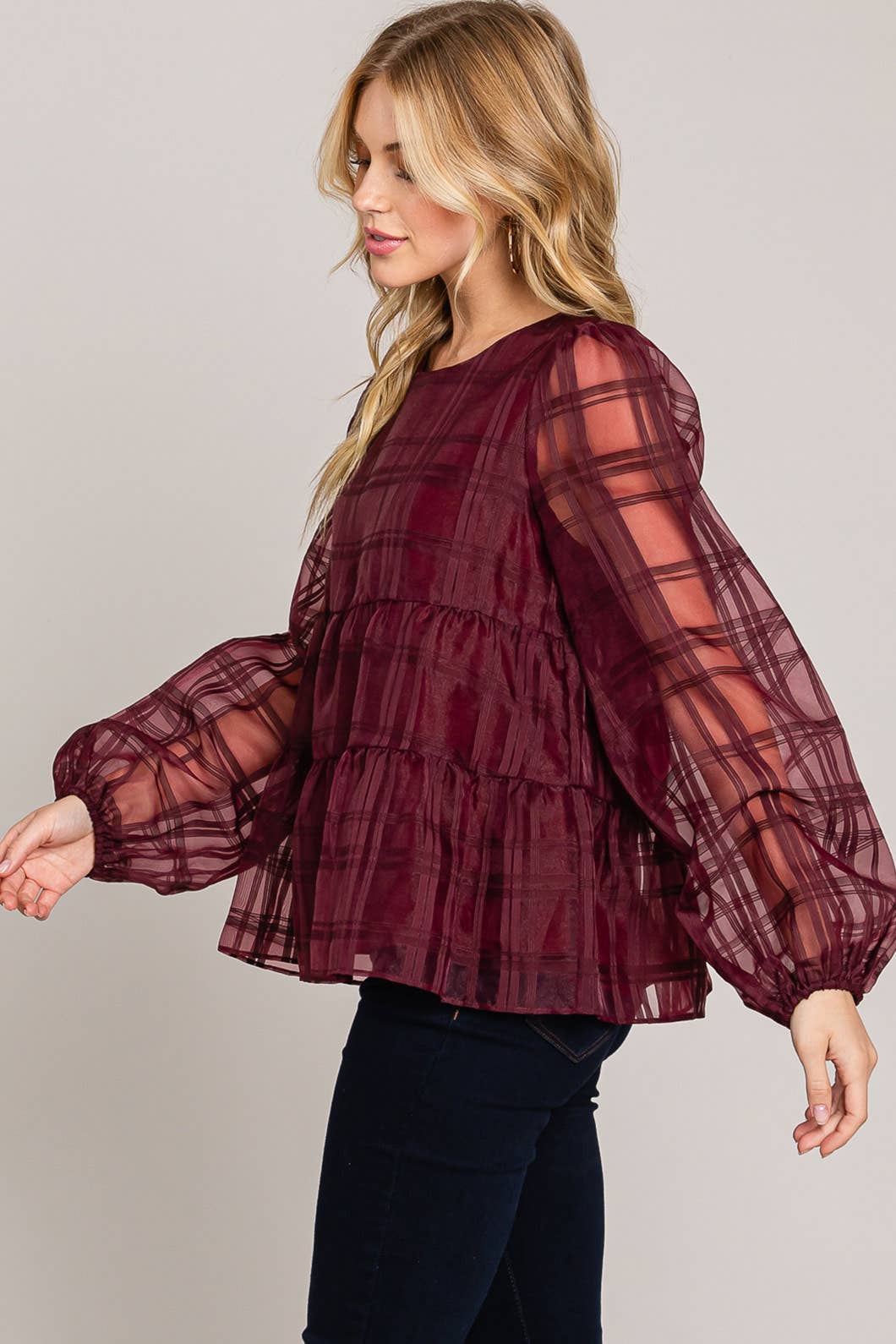 Plaid Organza Top