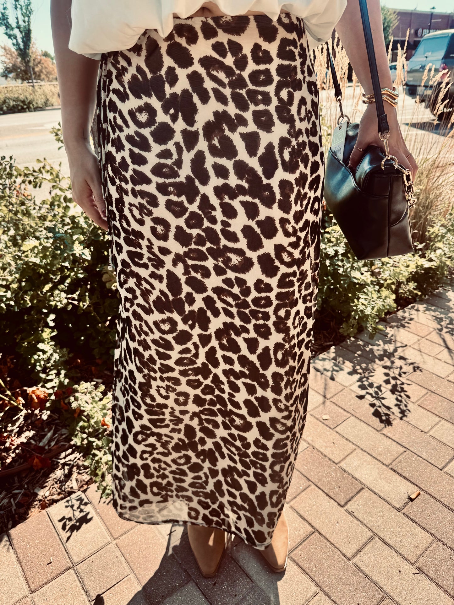 Leopard Front Tie Slit Skirt
