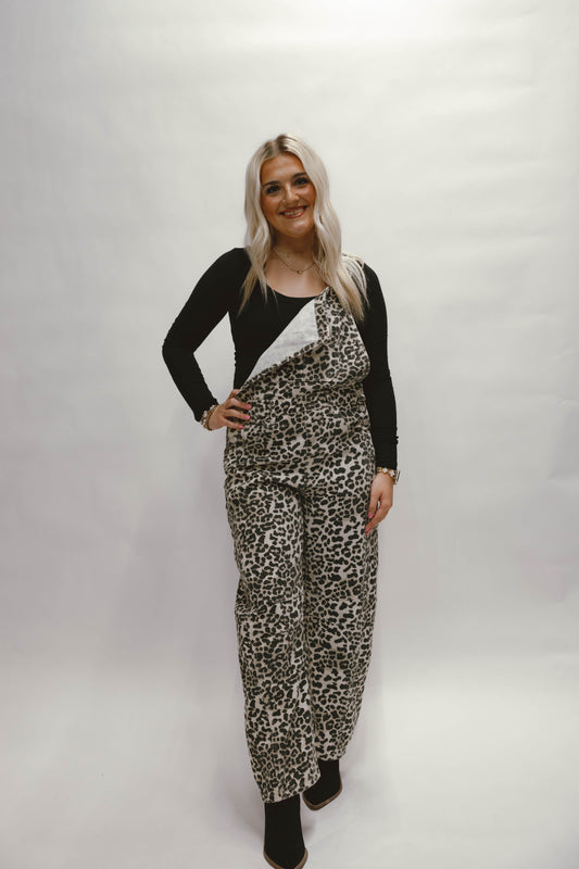 Leopard Slouchy Relax Fit Denim Overall
