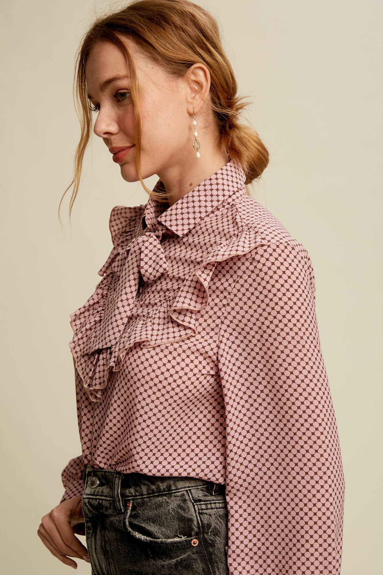 Raina Ruffle Tie-Neck Printed Blouse