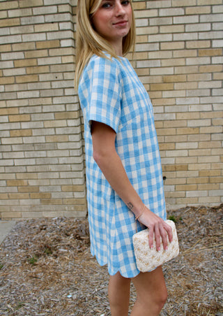 Poppy Plaid Scallop Mini Dress