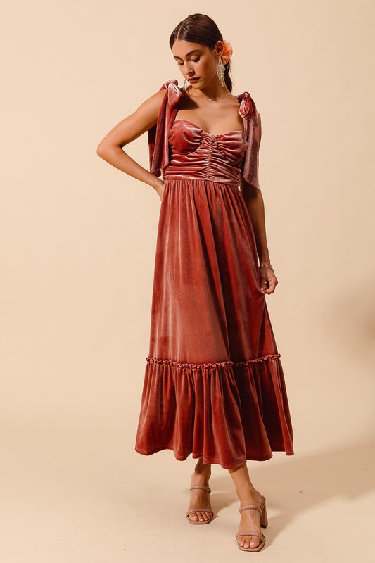 Velvet Holiday Ribbon Strap Dress