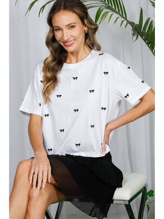 Bow Embroidered Short Sleeve Tee