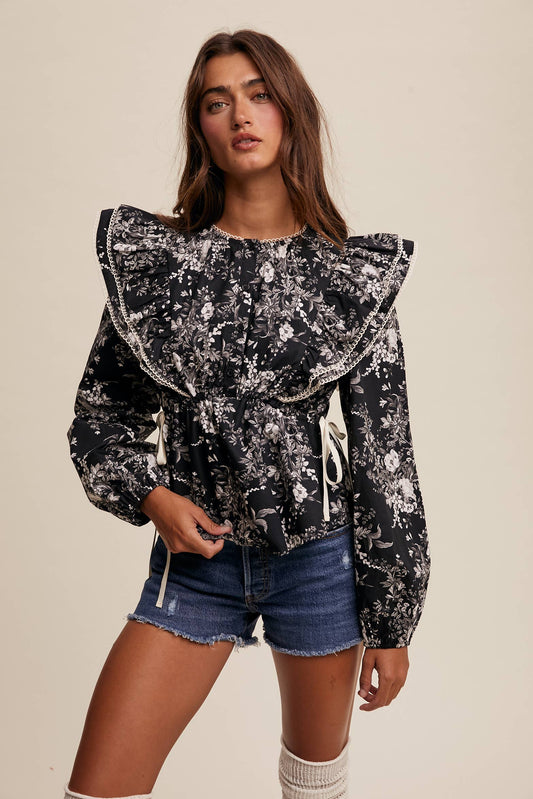 Victorian Floral Ruffle Blouse