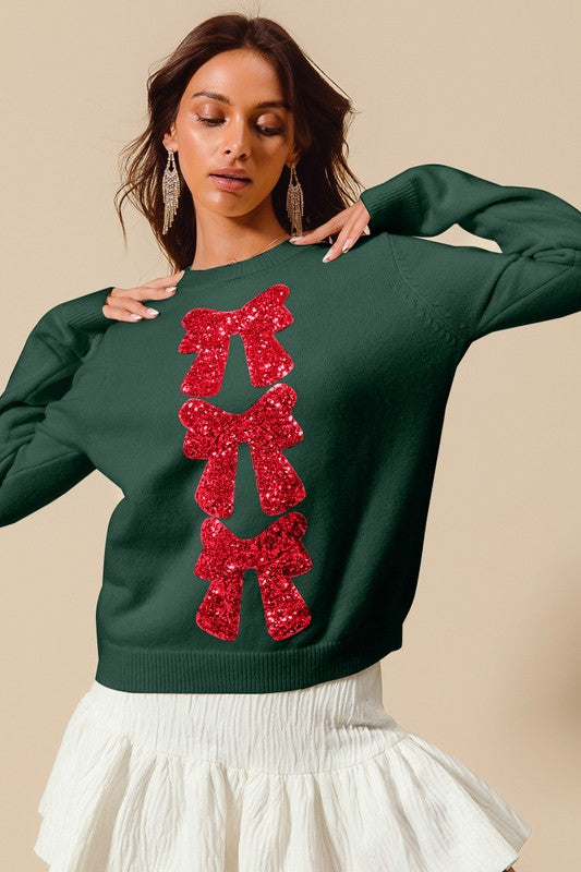 Sequins Bow Holiday Sweater