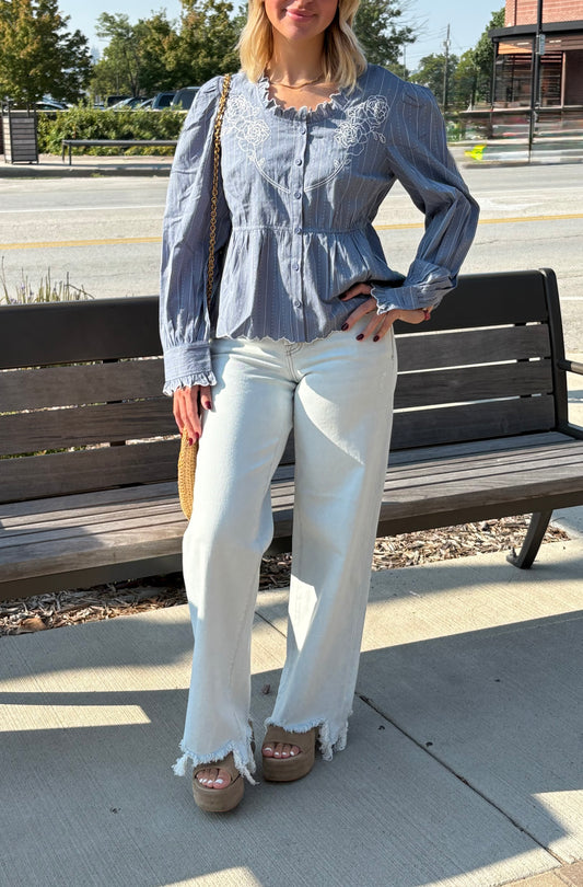 Belle Embroidered Ruffle Blouse