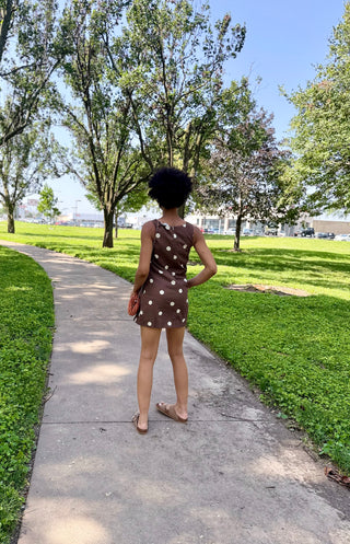 Mocha Latte Linen Polka Dot Mini Dress