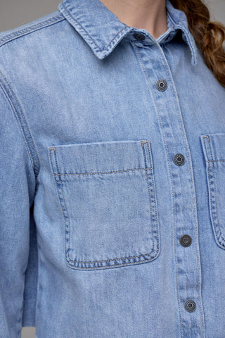 Hidden Vintage Wash Cropped Denim Shirt