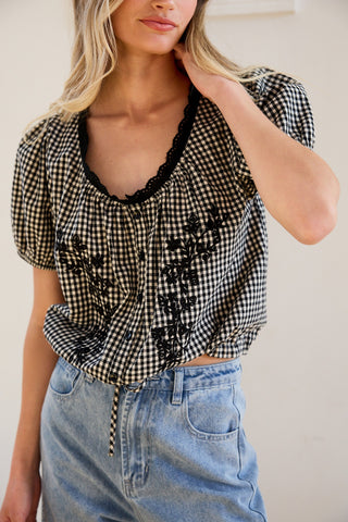 Elodie Embroidered Gingham Top