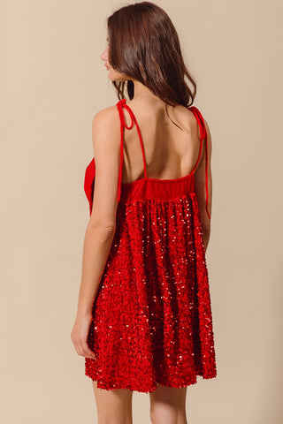 Vicky Velvet Sequin Babydoll Holiday Mini Dress
