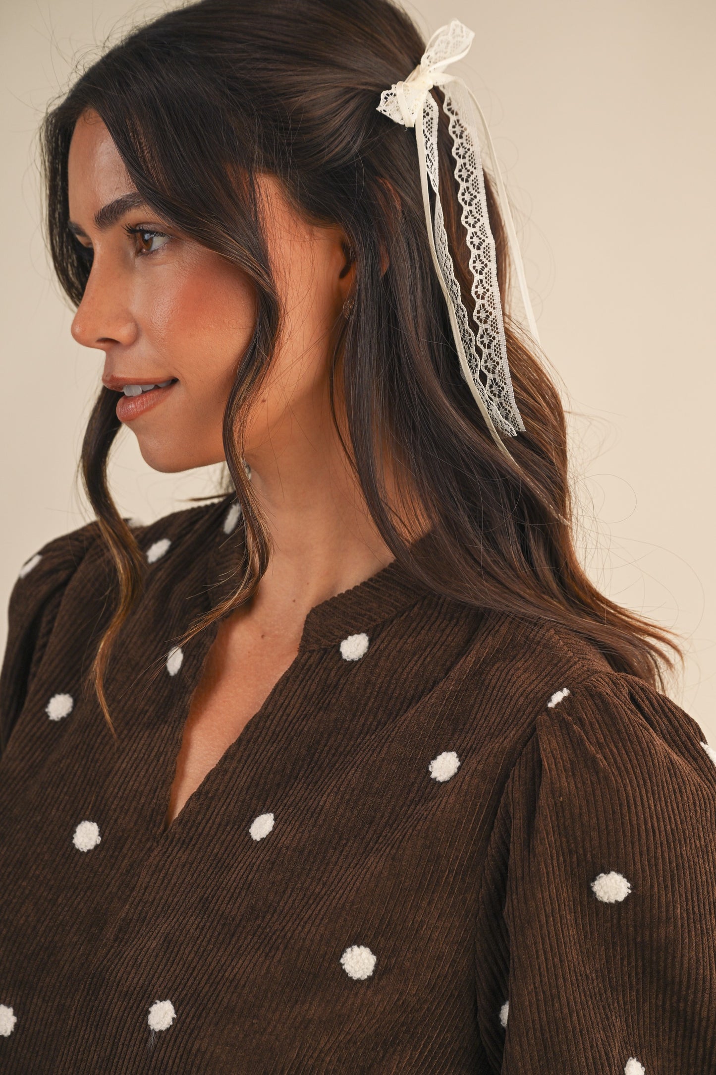 Penny Pom-pom Dot Corduroy Tiered Mini Dress