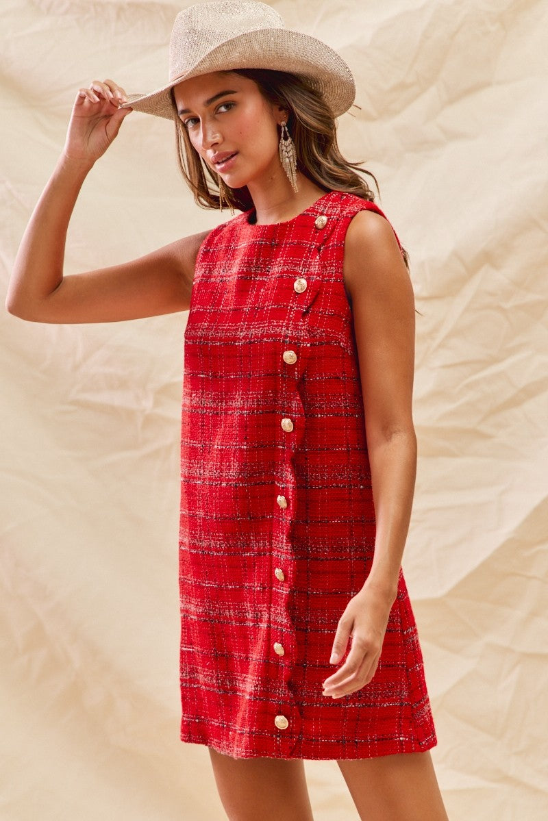 Ever Christmas Tweed Scalloped Holiday Mini Dress