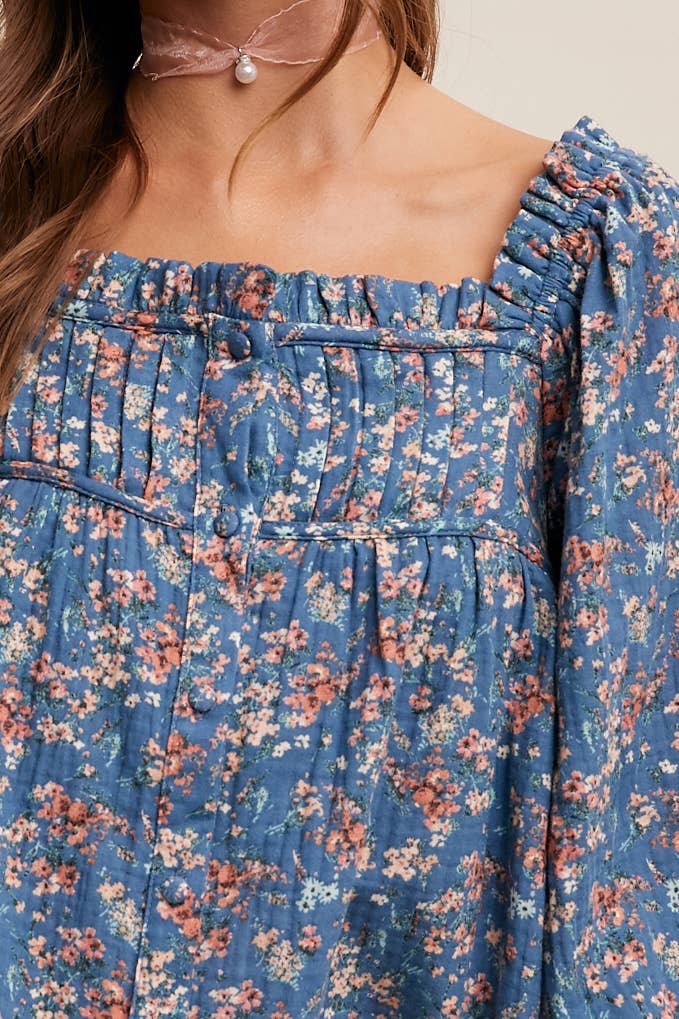 Janelle Square-Neck Floral Print Blouse