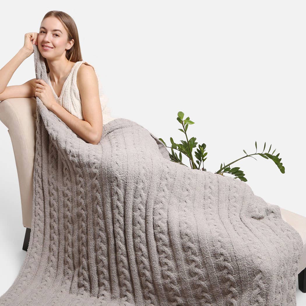 Braided Cable Knit Luxury Soft Throw Blanket