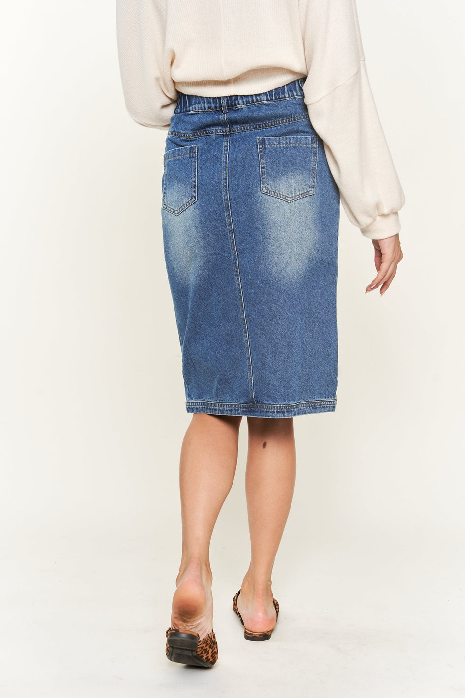 Denim Button Midi Skirt