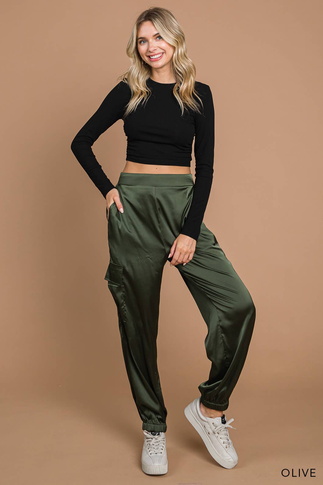 Stretched Satin Cargo Pants
