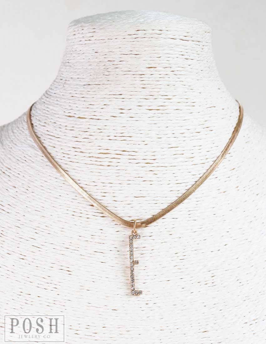 Rhinestone initial on snake chain necklace