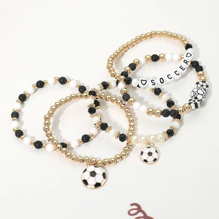 SOCCER Ball Charm Beaded Stretch Multi Layered Bracelets