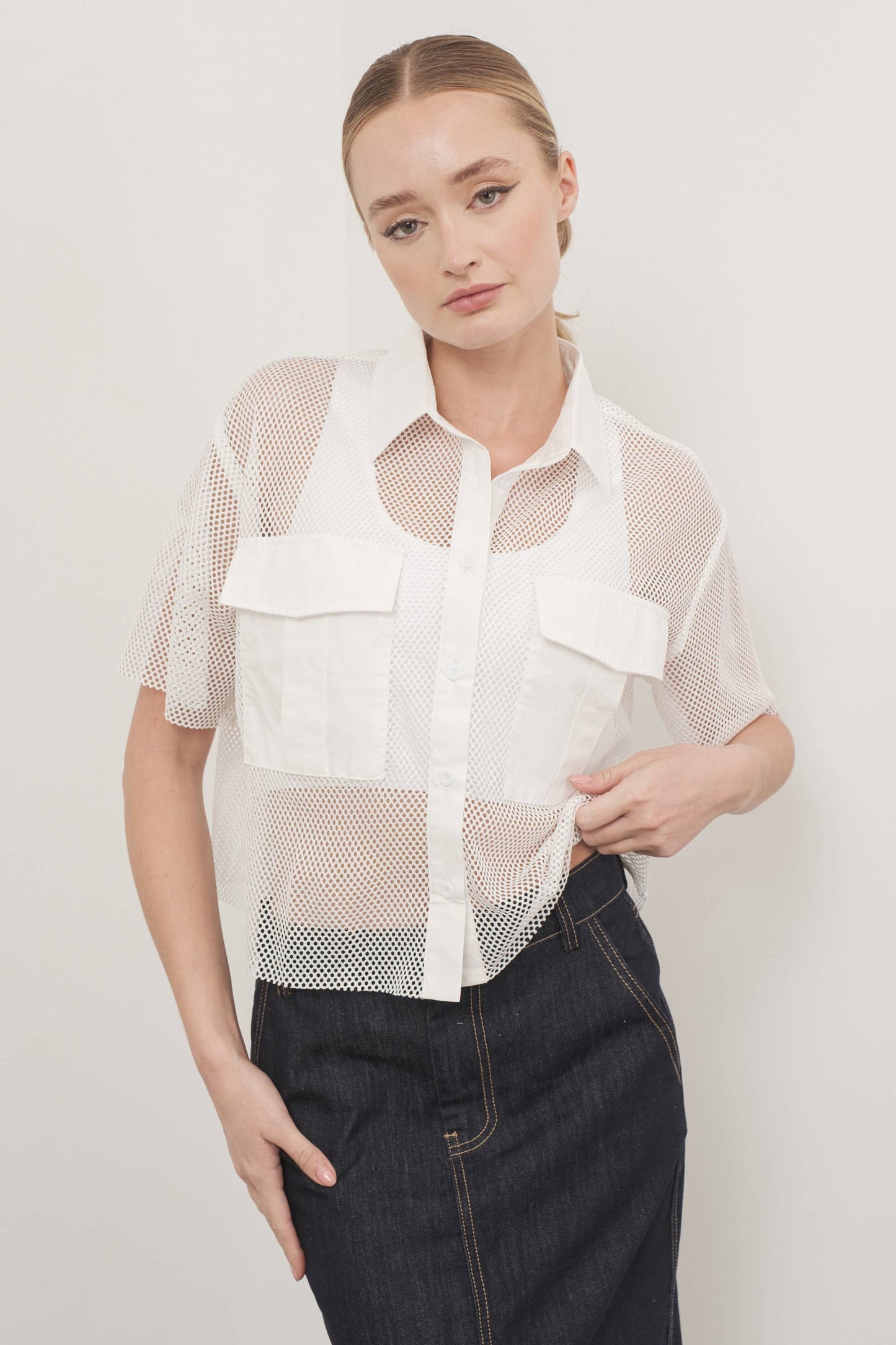 Lexi Fishnet Button Up