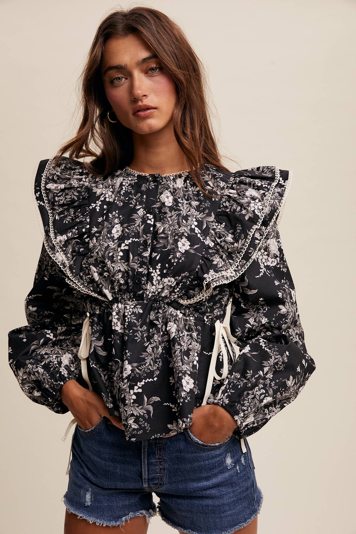 Victorian Floral Ruffle Blouse