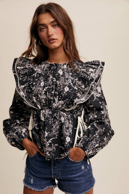 Victorian Floral Ruffle Blouse