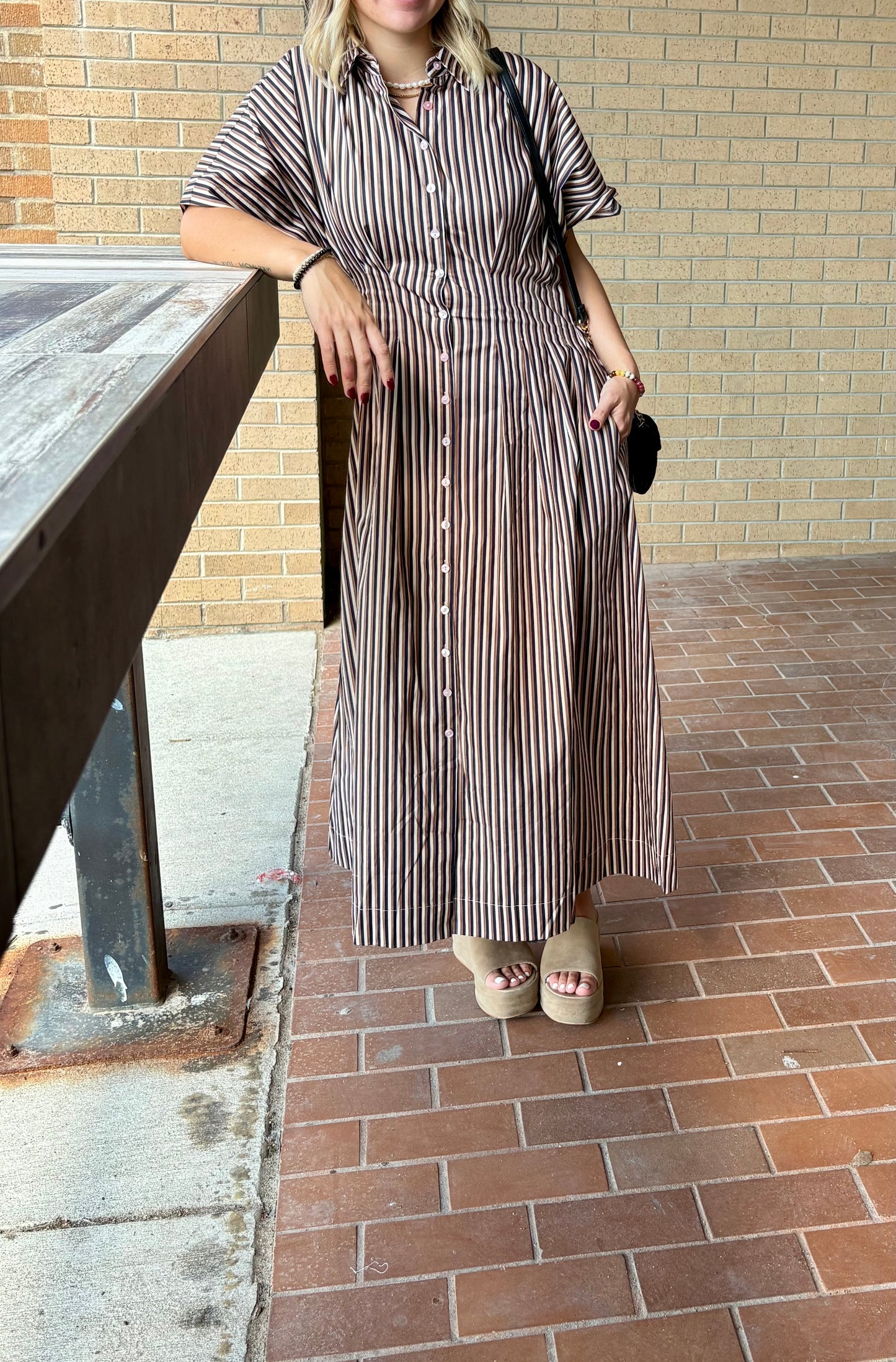 Barkline Stripe Pleated Midi Dress