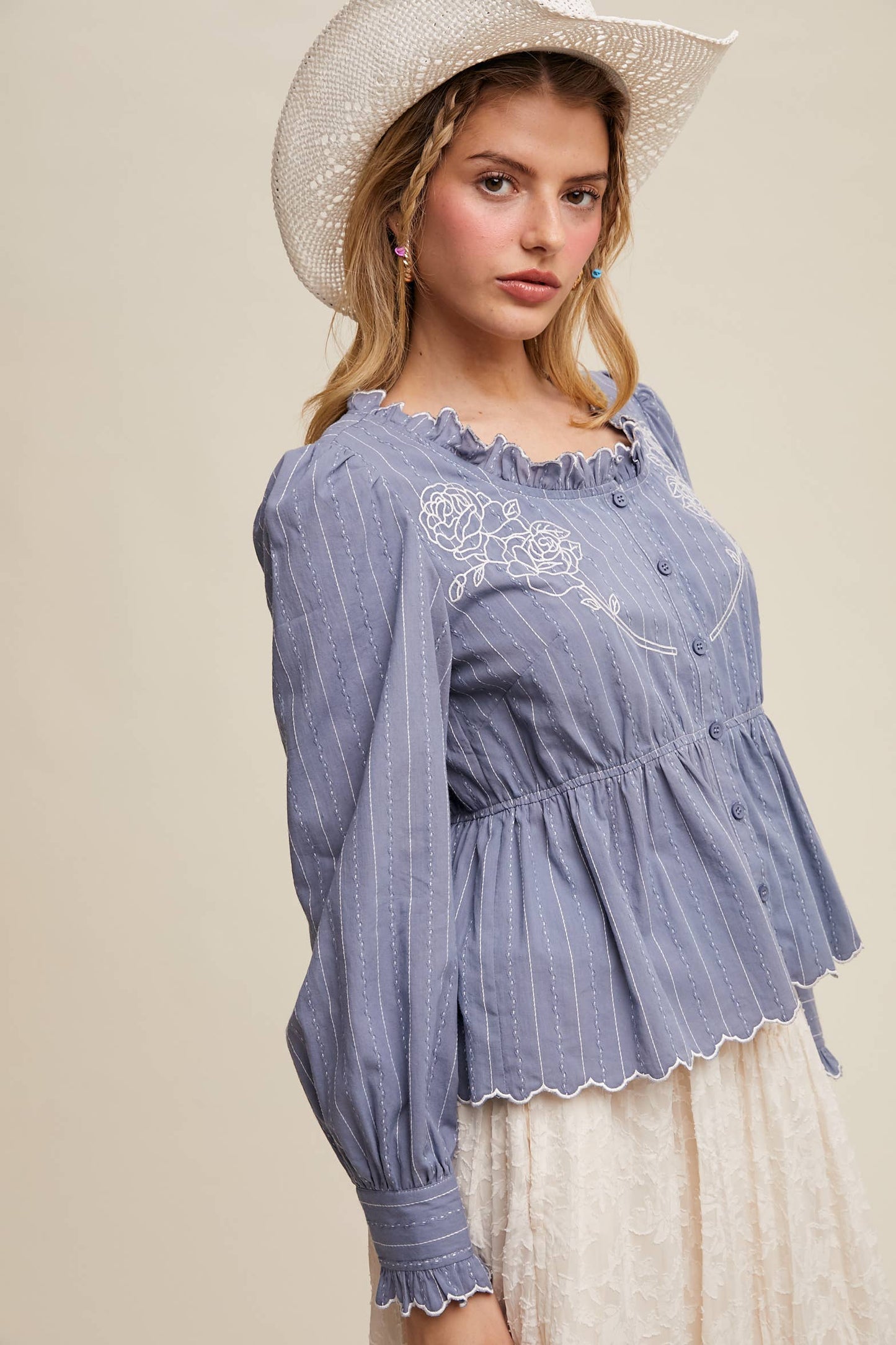 Belle Embroidered Ruffle Blouse