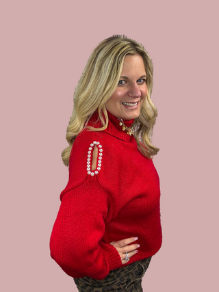 Turtleneck Sweater w/ Pearl Details