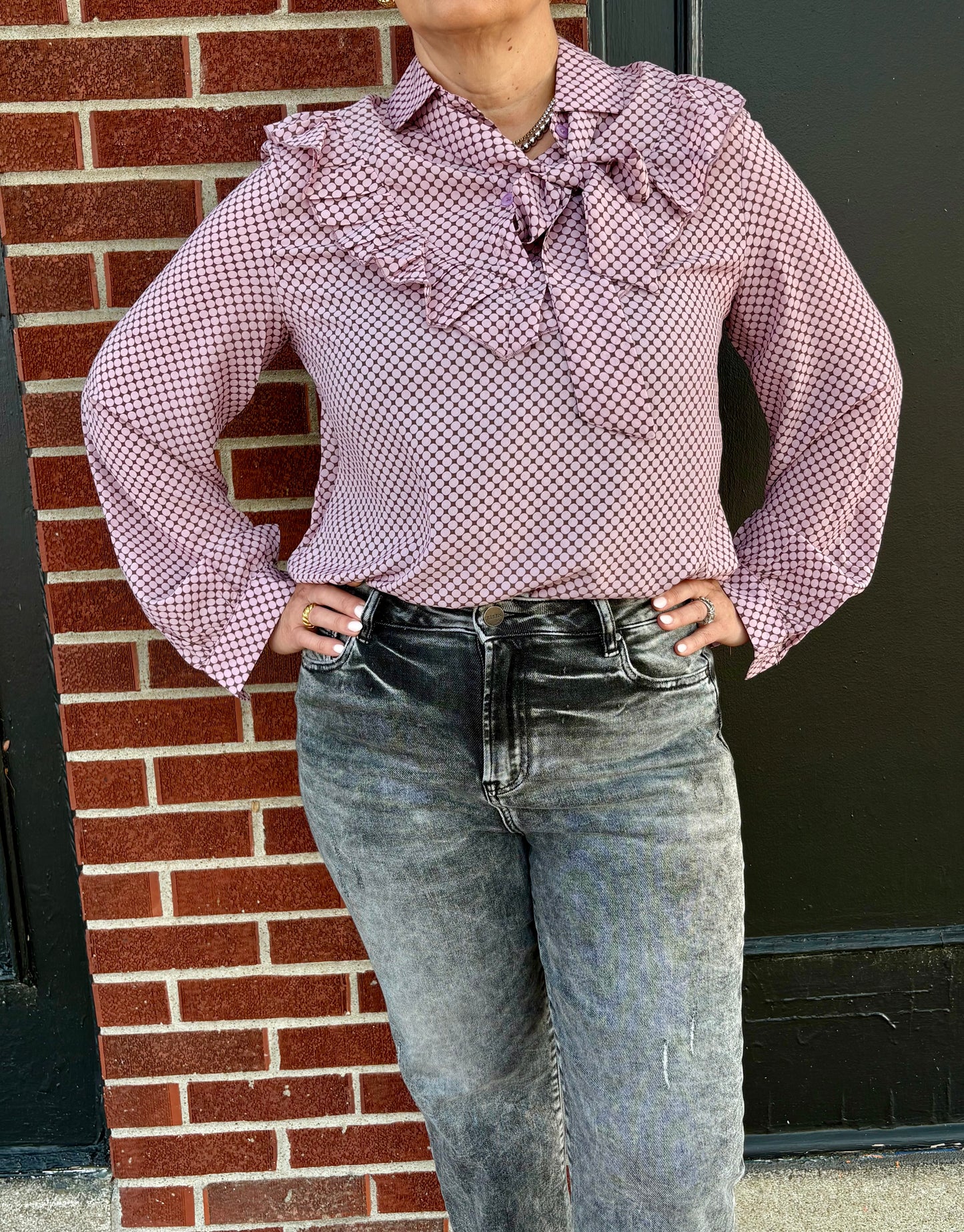 Raina Ruffle Tie-Neck Printed Blouse