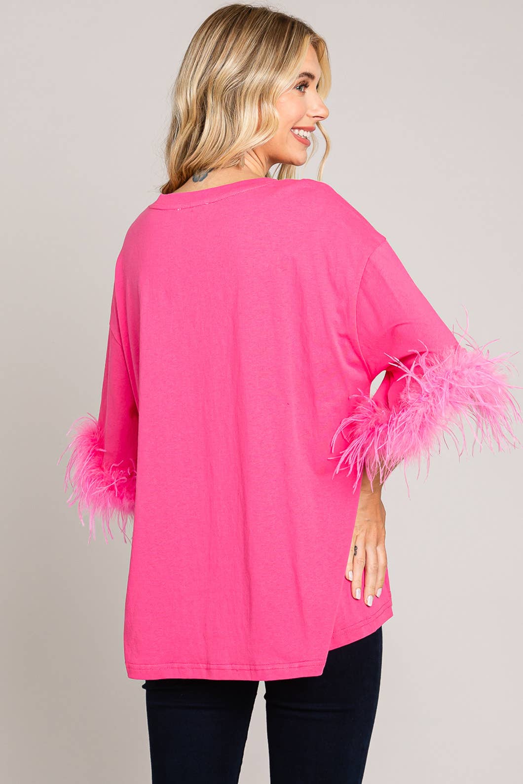 Faux Feather Sleeve Tee