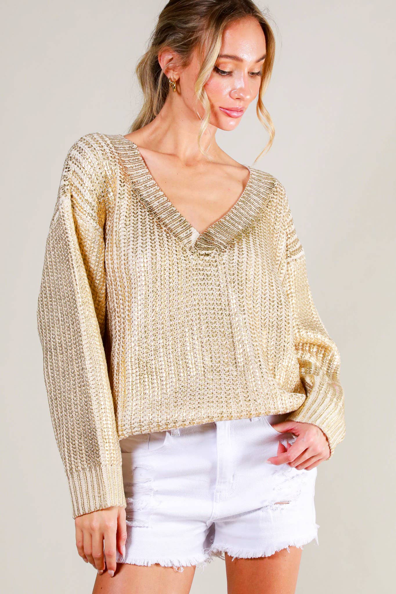 Metallic gold sweater top