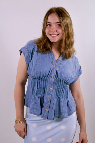 Lucy Pintuck Waist Button Down Top