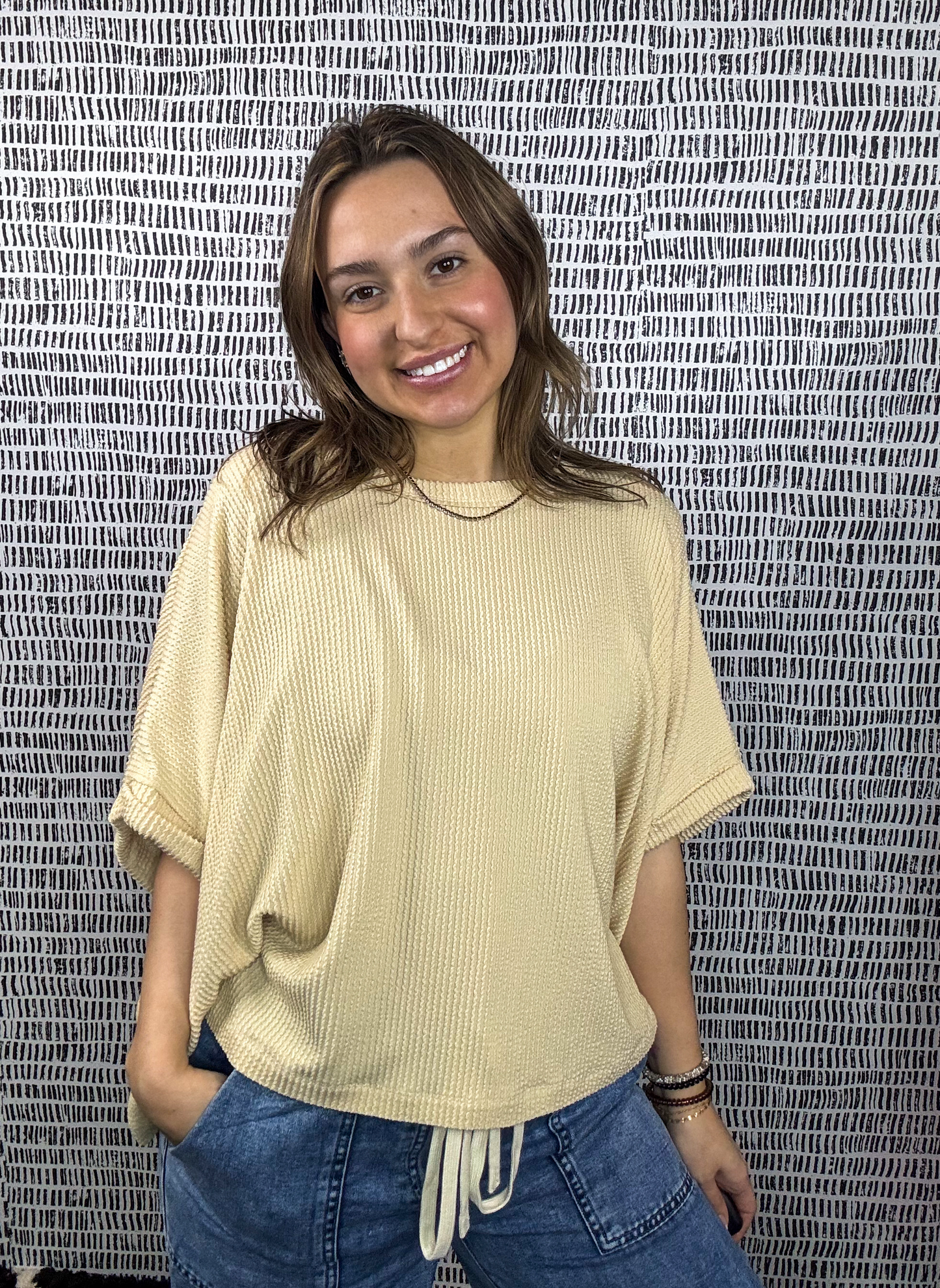 Rib Knit Cuff Sleeve Tee