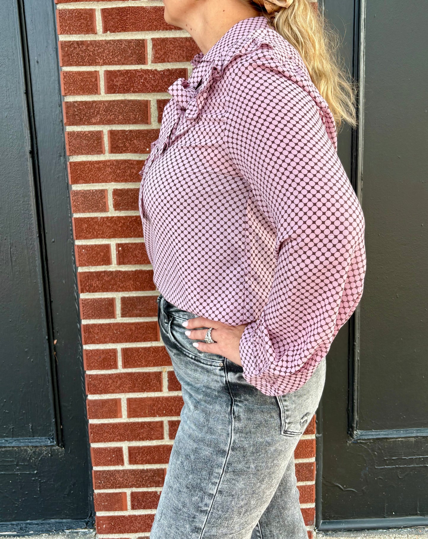 Raina Ruffle Tie-Neck Printed Blouse