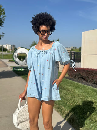Petals & Picnics Mini Denim Romper