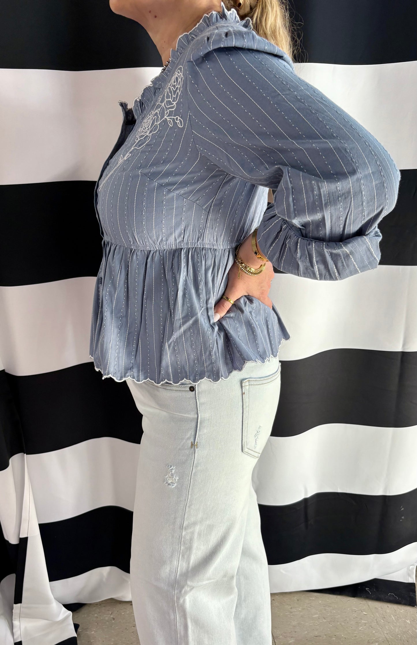 Belle Embroidered Ruffle Blouse