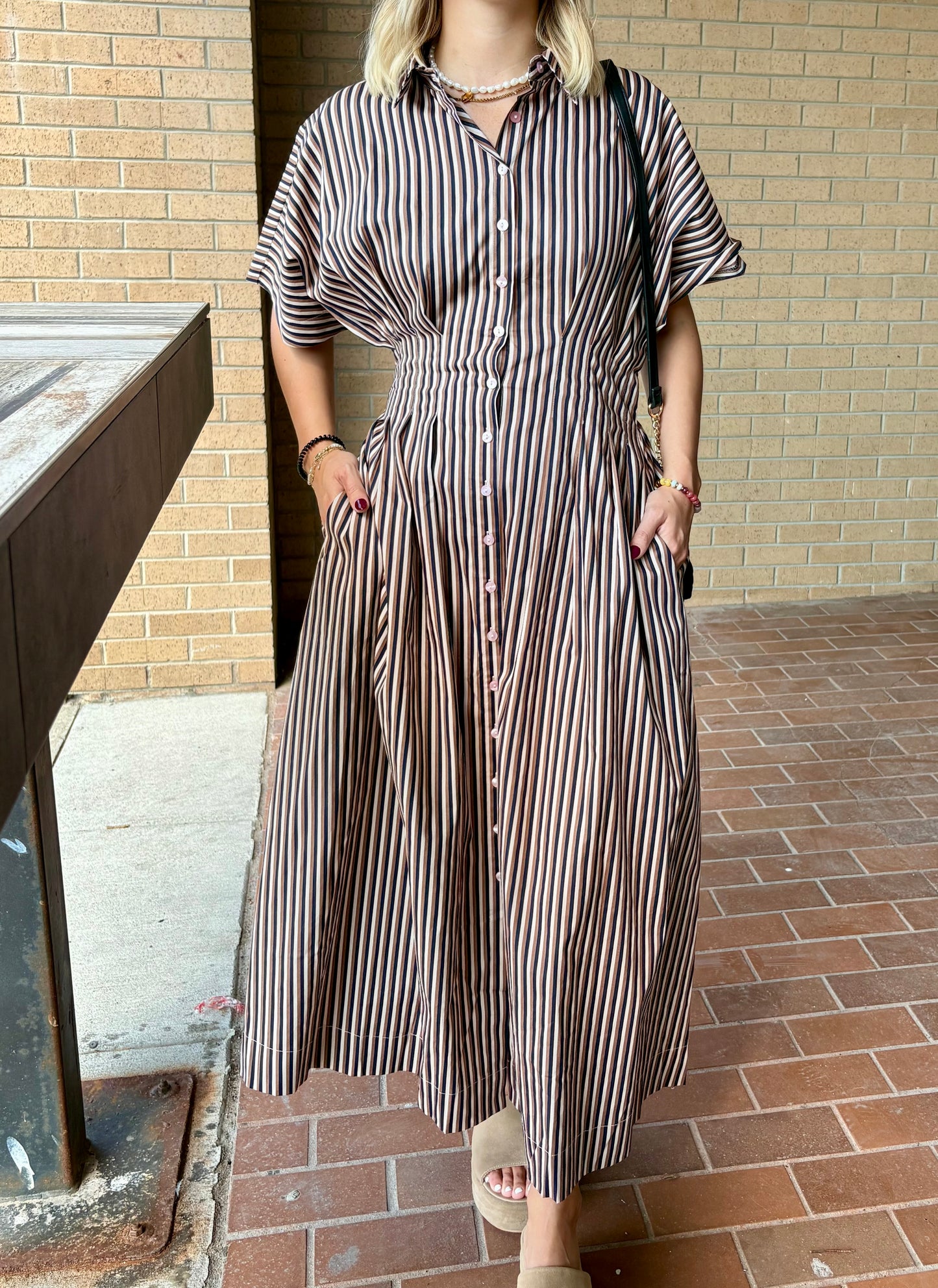 Barkline Stripe Pleated Midi Dress