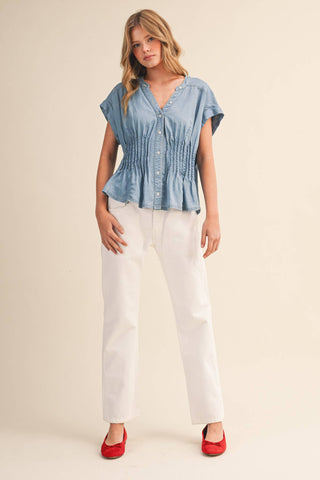 Lucy Pintuck Waist Button Down Top