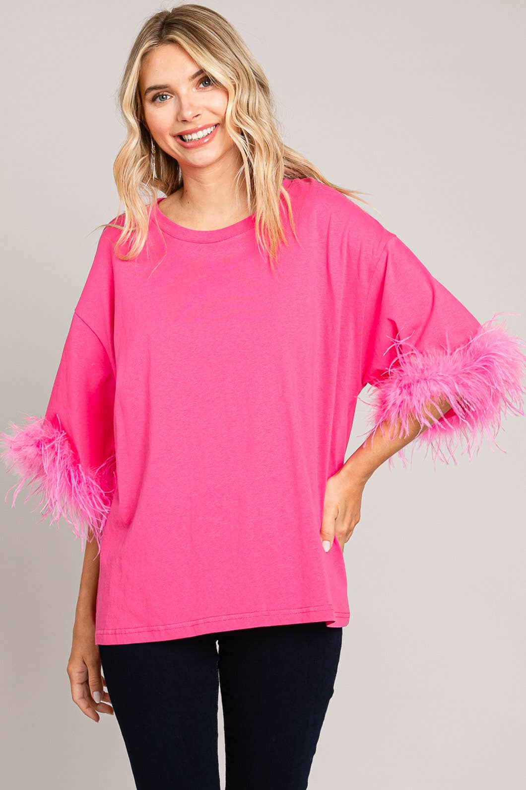 Faux Feather Sleeve Tee