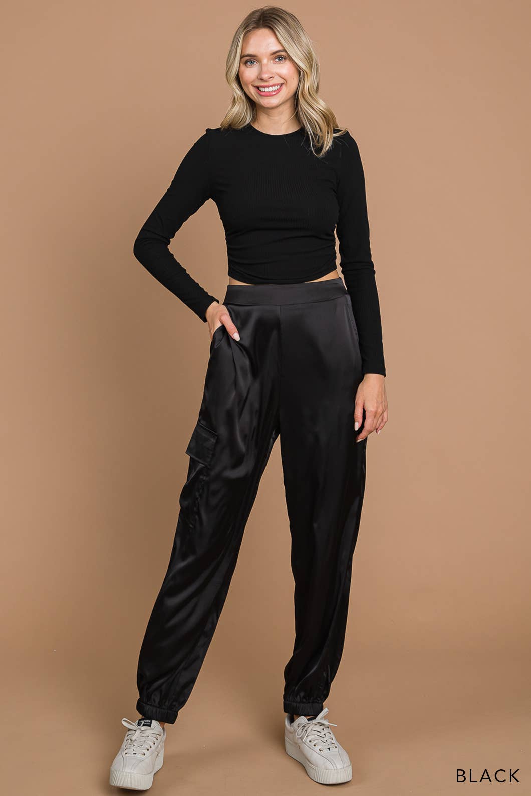 Stretched Satin Cargo Pants