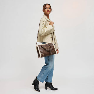 Seraphina Brown Shearling Trim Satchel Bag